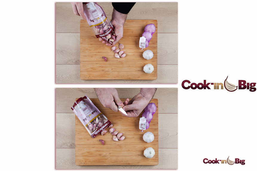 Corazones Tostados con Miel, Nata y Ajo Morado.