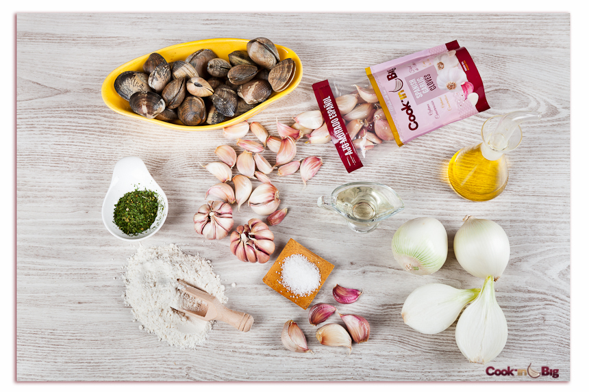 Ingredientes Almejas a la Marinera con Ajo Morado