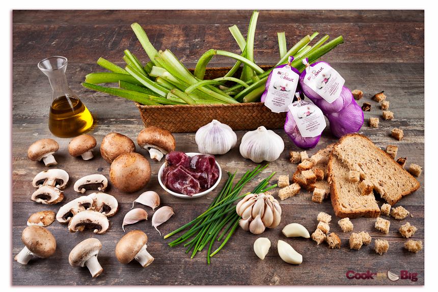 Ingredientes Borraja, Cecina, Champiñones y Ajo Spring Violeta.