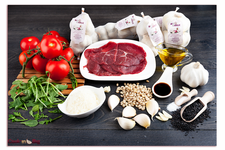 Ingredientes Carpaccio de Ternera con sofrito de ajo morado
