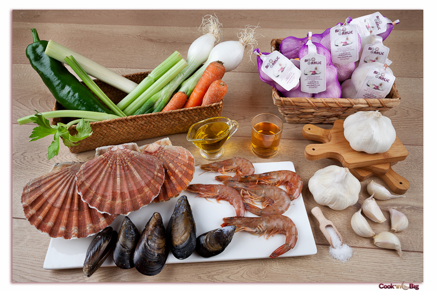 Ingredientes Crema de Marisco con Vieira, Mejillones y Ajo Blanco.
