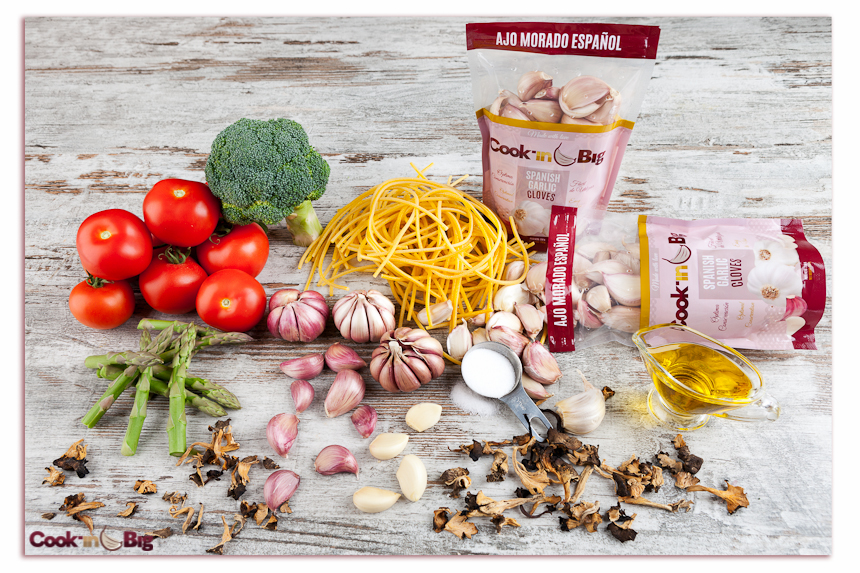Ingredientes Espaguetis con cuscús de brócoli y ajo morado