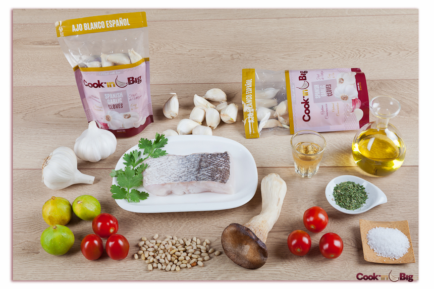 Ingredientes Lomo de Merluza a la Plancha con Vinagreta de Ajo Blanco.