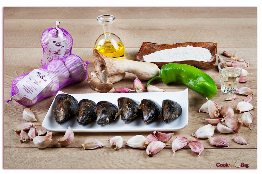 Ingredientes Mejillones con Setas Japonesas y Ajo Morado