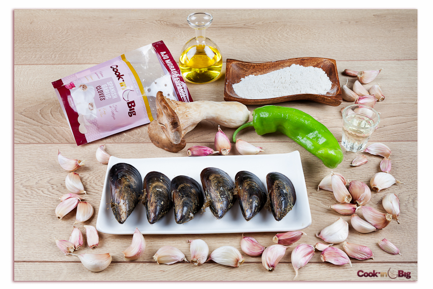Ingredientes Mejillones con Setas Japonesas y Ajo Morado