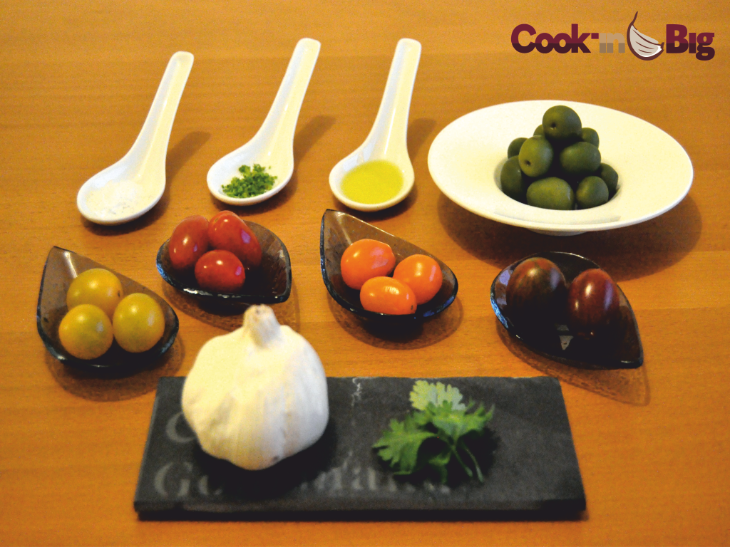 Ingredientes Receta Ensalada de Aceituna y Cherrys con Ajo