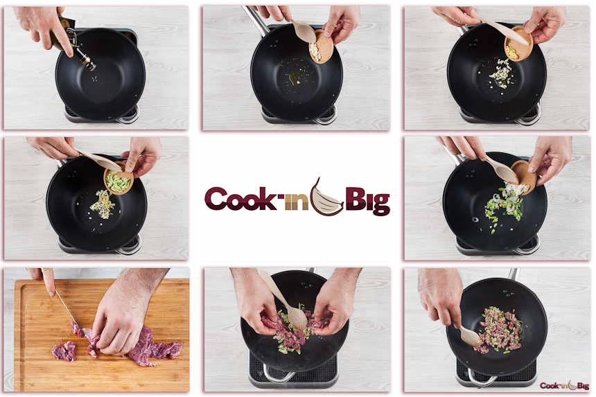 Paso 4 y 5. Pasta Soba con Carne de Tudanca y Ajo Morado.