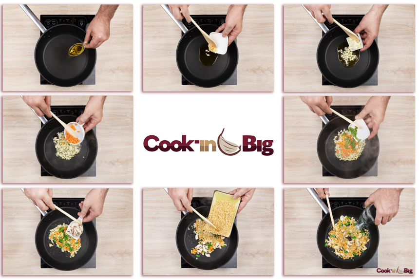 Trigo salteado con Tirabeques y Ajo Spring Violeta